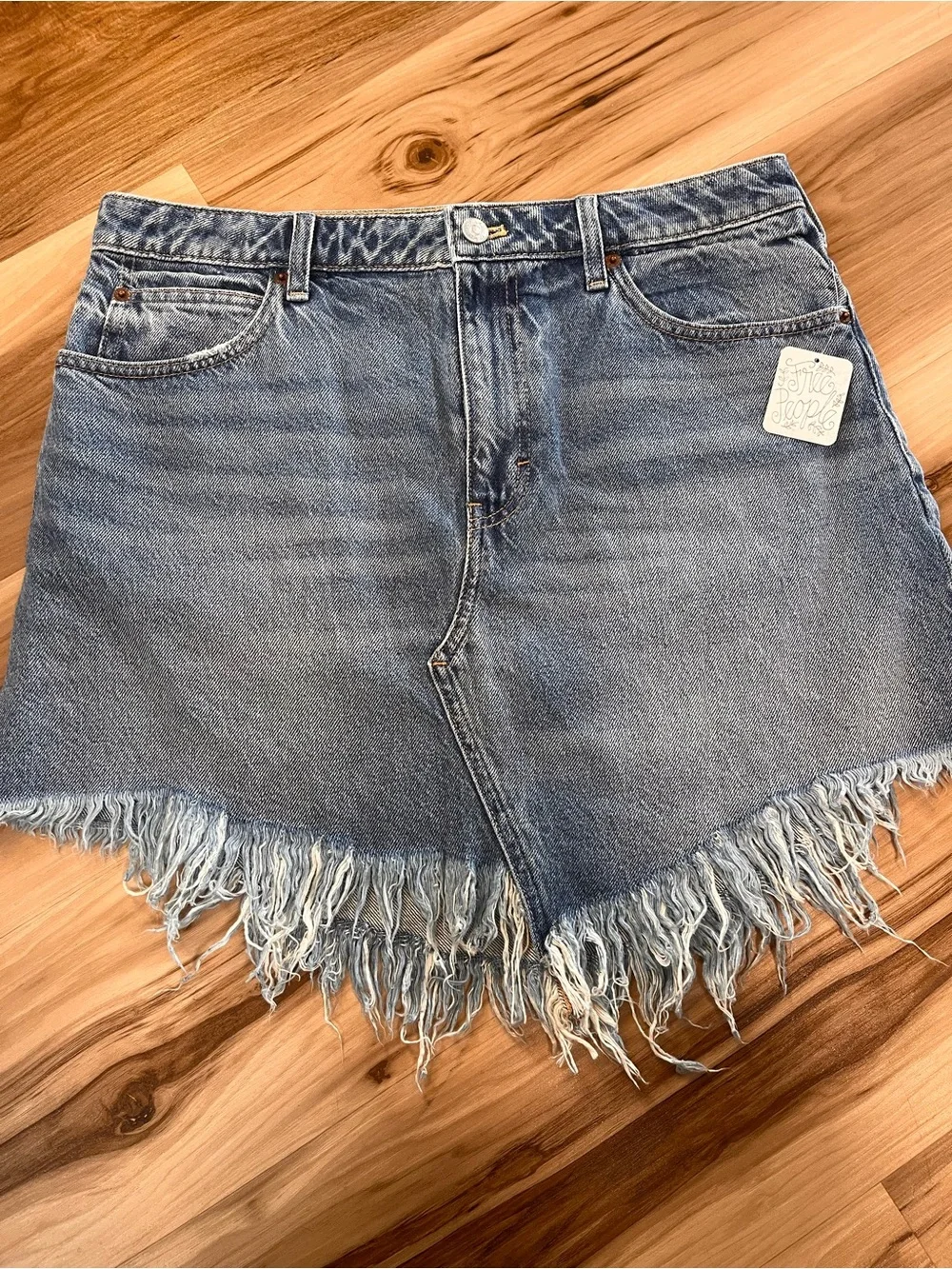 NWT We The Free People Bailey Denim Mini Skirt Size 31 Fringe Boho Festival NEW